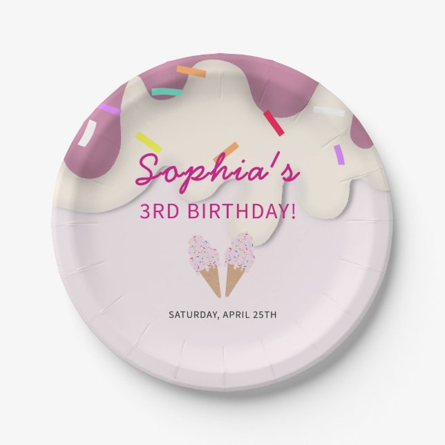 Plato De Papel Sweet Ice Cream Birthday (Anverso)