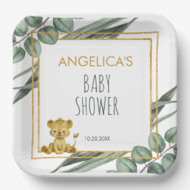 Plato De Papel Sweet Jungle Safari Lion Gold Baby Shower