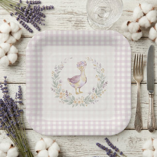 Plato De Papel Sweet Lilac Gingham Baby Goose Baby Shower LPM26