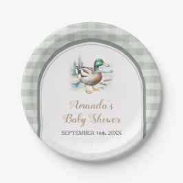 Plato De Papel Sweet Little Duckling Mallard Gingham Baby Shower