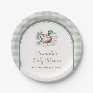 Plato De Papel Sweet Little Duckling Mallard Gingham Baby Shower