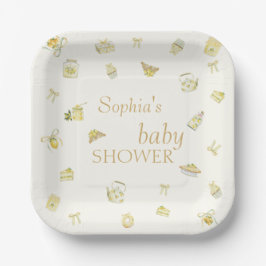 Plato De Papel Sweet Little Lemon Watercolor Baby Shower