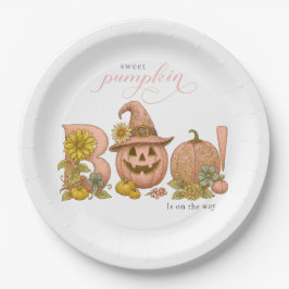 Plato De Papel Sweet Little patch pumpkin florals está en camino