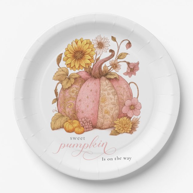 Plato De Papel Sweet Little patch pumpkin florals is on the way (Anverso)