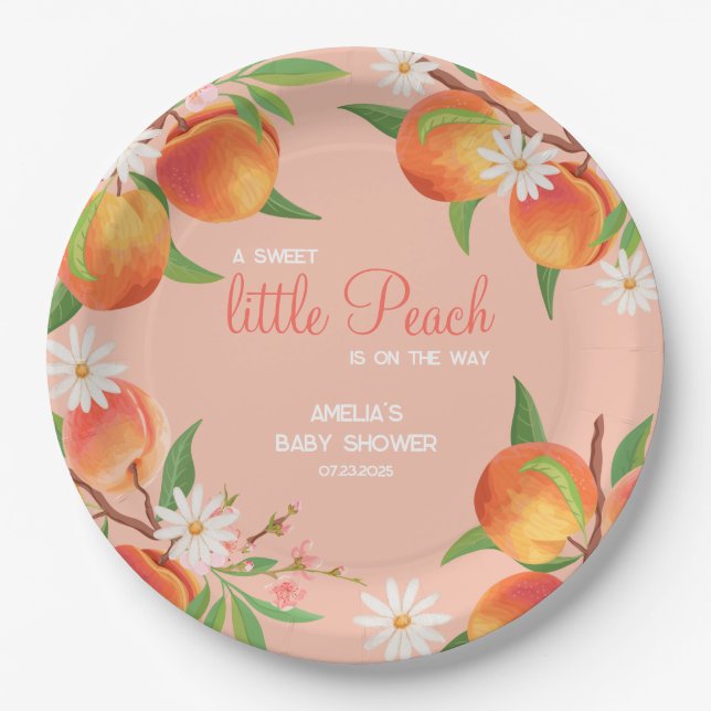 Plato De Papel Sweet  Little Peach On The Way Baby Shower (Anverso)