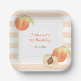 Plato De Papel Sweet Little Peach Stripes Girl Birthday