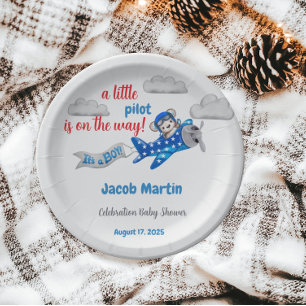 Plato De Papel Sweet Little Pilot Nubes Tema Del Cielo Baby Showe