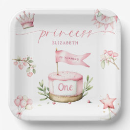 Plato De Papel Sweet Little Princess Pink Cake 1st Birthday