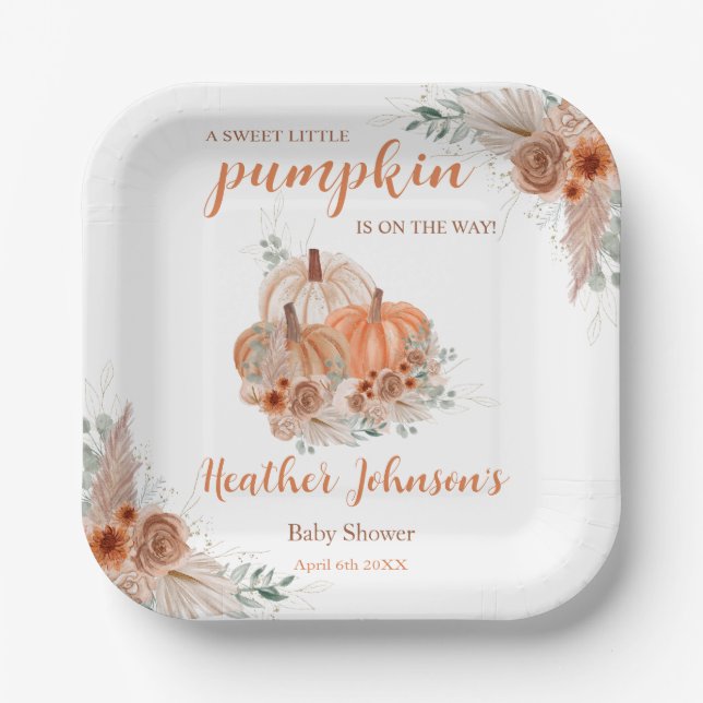 Plato De Papel Sweet Little Pumpkin Autumn Baby Shower (Anverso)