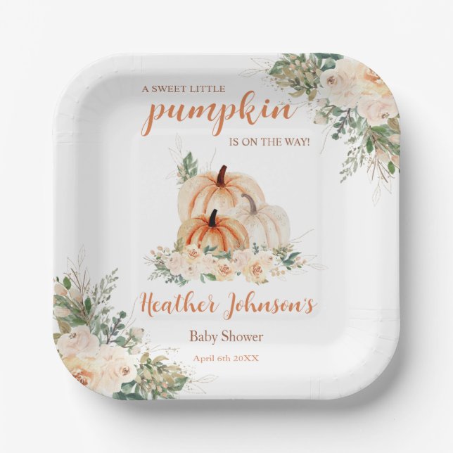 Plato De Papel Sweet Little Pumpkin Autumn Baby Shower (Anverso)