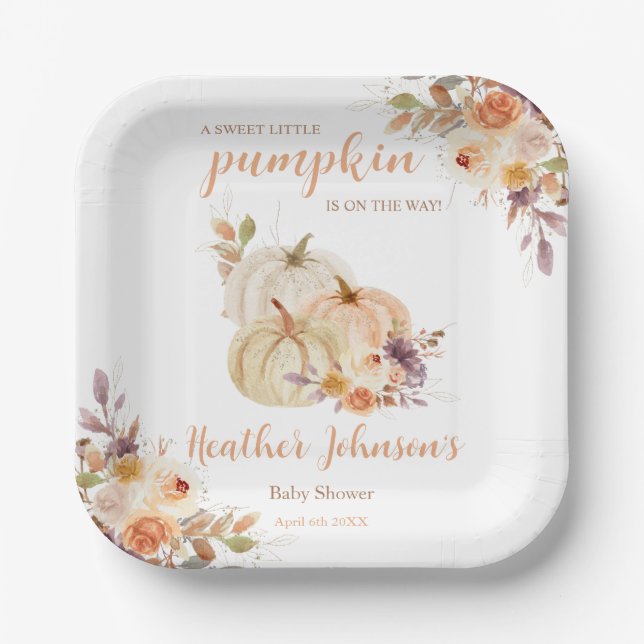 Plato De Papel Sweet Little Pumpkin Autumn Baby Shower (Anverso)
