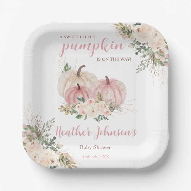 Plato De Papel Sweet Little Pumpkin Autumn Baby Shower (Anverso)