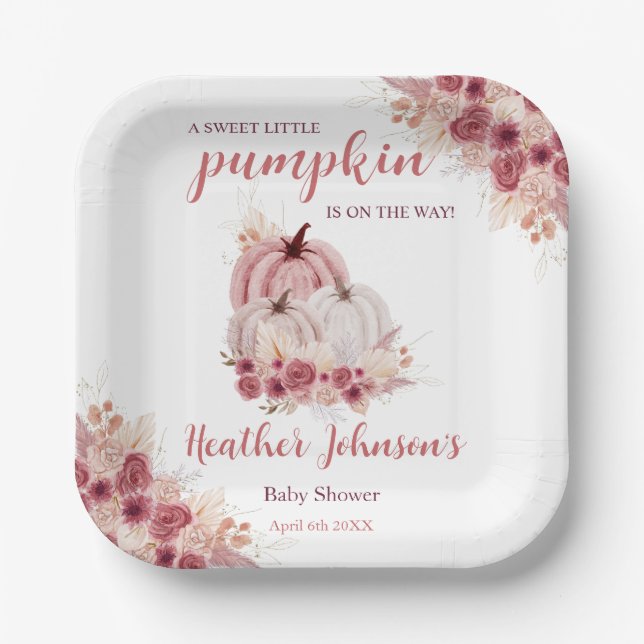 Plato De Papel Sweet Little Pumpkin Autumn Baby Shower (Anverso)