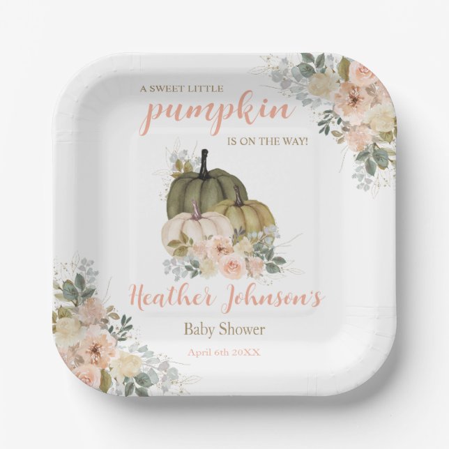 Plato De Papel Sweet Little Pumpkin Autumn Baby Shower (Anverso)