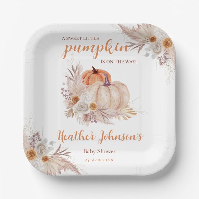 Plato De Papel Sweet Little Pumpkin Autumn Baby Shower (Anverso)
