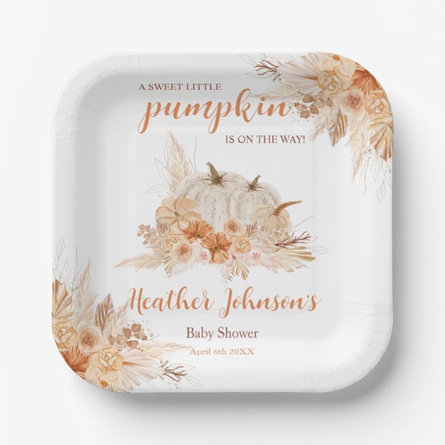 Plato De Papel Sweet Little Pumpkin Autumn Baby Shower (Anverso)