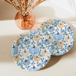 Plato De Papel Sweet Little Pumpkin Blue Autumn Baby Shower