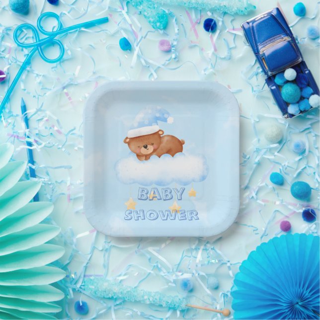 Plato De Papel Sweet Little Teddy Bear Boy Baby Shower (Fiesta)
