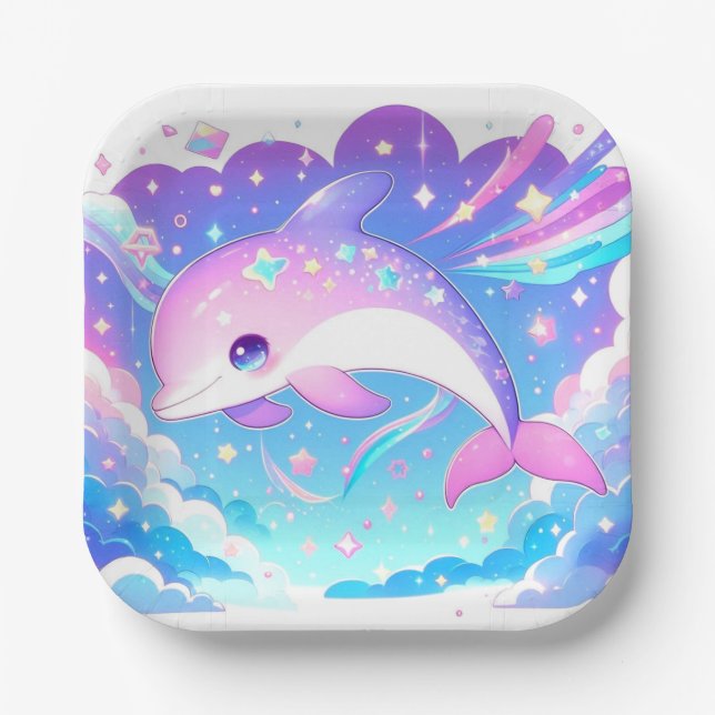 Plato De Papel Sweet Majestic Dolphin Baby Shower (Anverso)