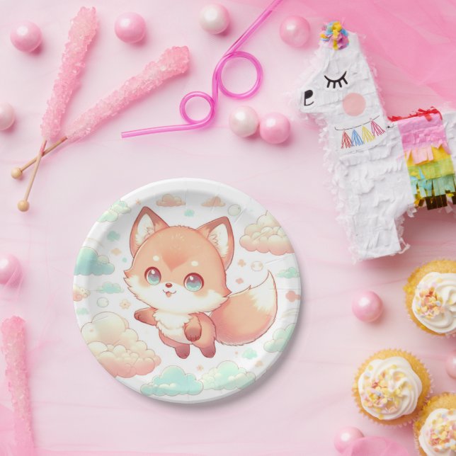 Plato De Papel Sweet Majestic Fox Baby Shower (Fiesta)