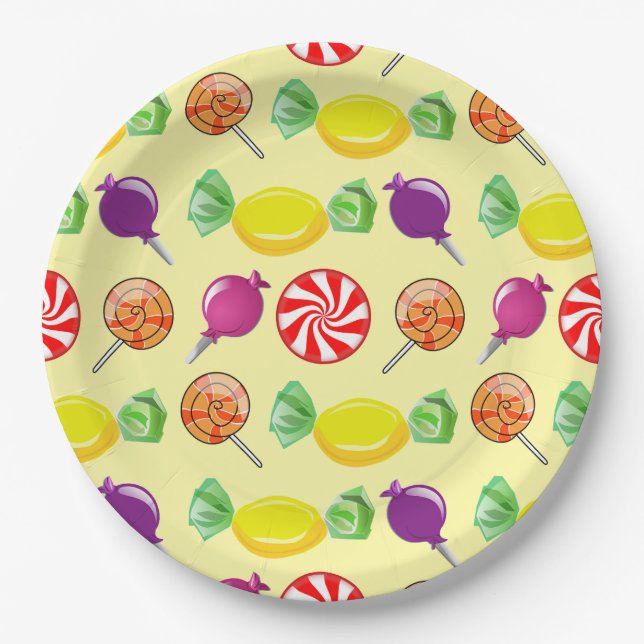 Plato De Papel Sweet Mix Candy Pattern Yellow (Anverso)