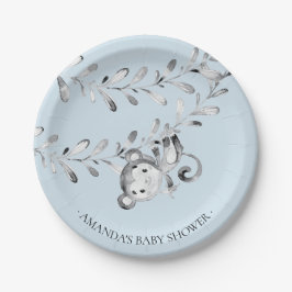Plato De Papel Sweet Monkey Boys Baby Shower 7" Plate