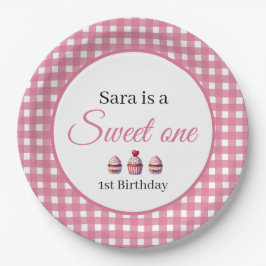 Plato De Papel Sweet One Cupcake for 1st Birthday Girl Party 