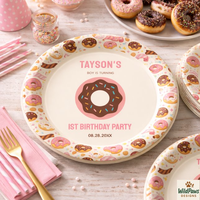 Plato De Papel Sweet One Donut 1st Birthday Party | Cute Donut  (Sweet One Donut 1st Birthday Party | Cute Donut Paper Plates)