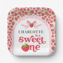 Plato De Papel Sweet One Strawberry 1er cumpleaños 7" Square