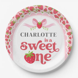 Plato De Papel Sweet One Strawberry Primer cumpleaños 9" redondo