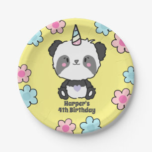 Plato De Papel Sweet Panda Unicorn Chicas Floral Personalizada Pa