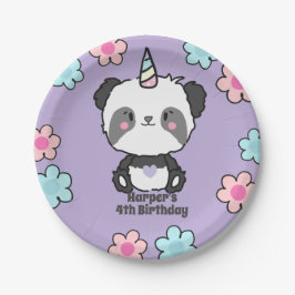 Plato De Papel Sweet Panda Unicorn Girly Floral Personalizado