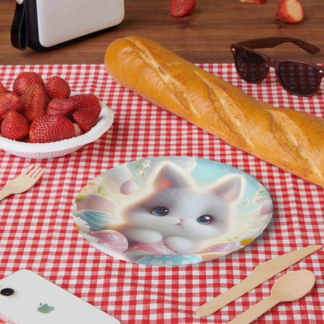Plato De Papel Sweet Pastel Kawaii Kitten Easter Eggs (Picnic)