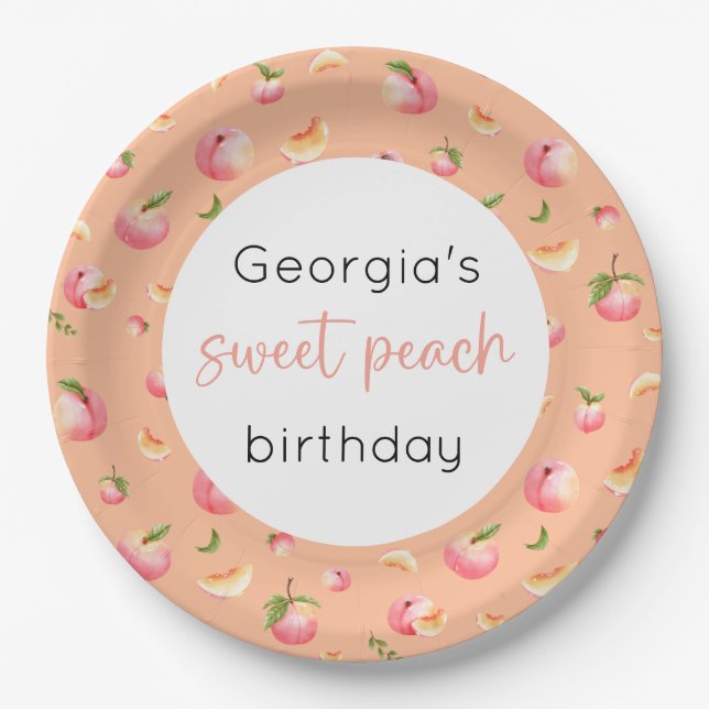 Plato De Papel Sweet Peach 1º cumpleaños (Anverso)