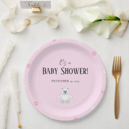 Plato De Papel Sweet Pink Teddy Bear Baby Shower Party