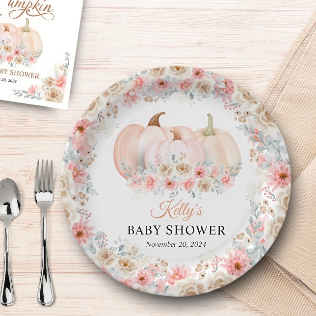 Plato De Papel Sweet Pumpkin Floral Baby Shower (Subido por el creador)