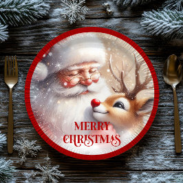 Plato De Papel Sweet Santa and Red Nose Rudolph Holiday Plates