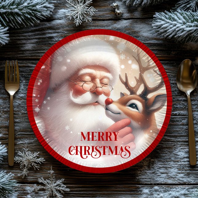 Plato De Papel Sweet Santa and Rudolph Kids Christmas Plates (Sweet Santa and Rudolph Kids Christmas Plates)