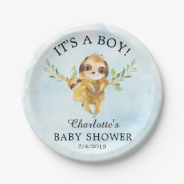Plato De Papel Sweet Sloth Baby Shower 7" Plate