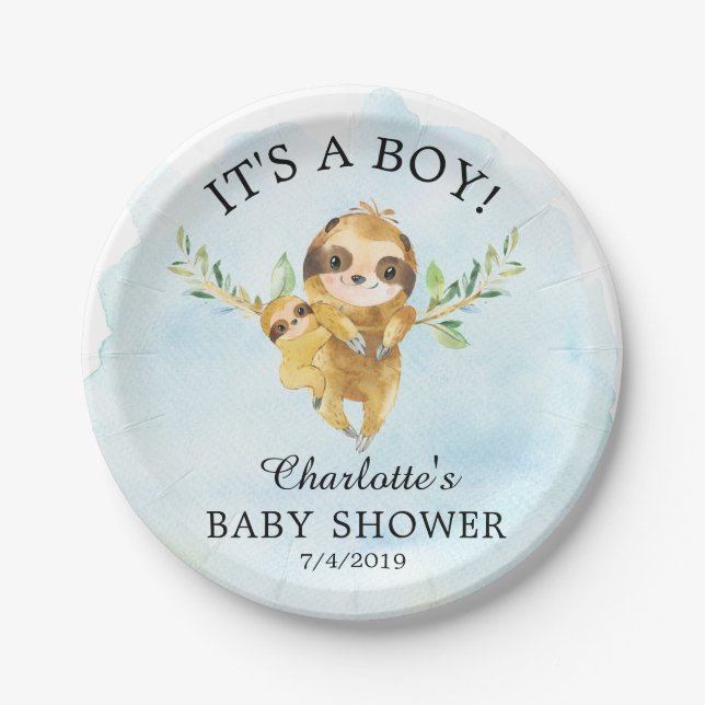 Plato De Papel Sweet Sloth Baby Shower 7" Plate (Anverso)