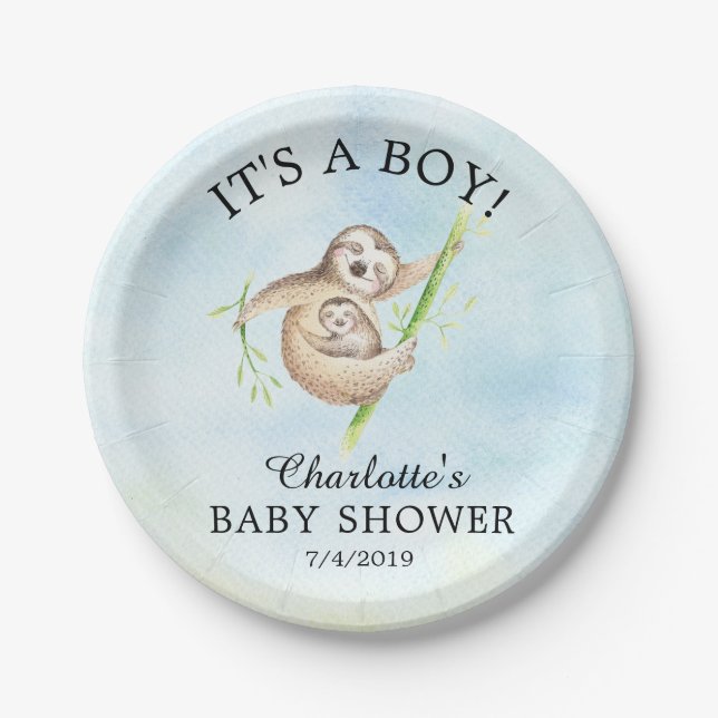 Plato De Papel Sweet Sloth Baby Shower 7" Plate (Anverso)
