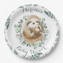 Plato De Papel Sweet Sloth Mommy Hug Eucalyptus Baby Shower