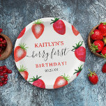 Plato De Papel Sweet Strawberry Berry First 1st Birthday<br><div class="desc">Celebrate in style with these trendy 1st birthday paper plates. The design is easy to personalize with your own wording and your family and friends will be thrilled when they see these fabulous party plates. Matching items can be found in the collection.</div>