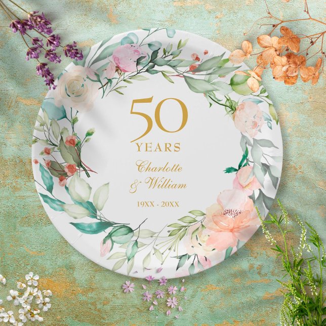 Plato De Papel Sweet Summer Roses Garland 50th Anniversary (Subido por el creador)