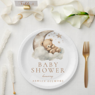 Plato De Papel Sweet Teddy Bear Beige Neutral Baby Shower