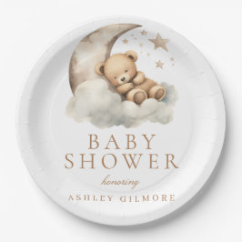 Plato De Papel Sweet Teddy Bear Beige Neutral Baby Shower