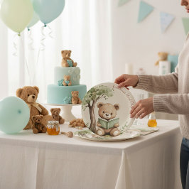 Plato De Papel Sweet Teddy Bear Book Lover Baby Shower Party