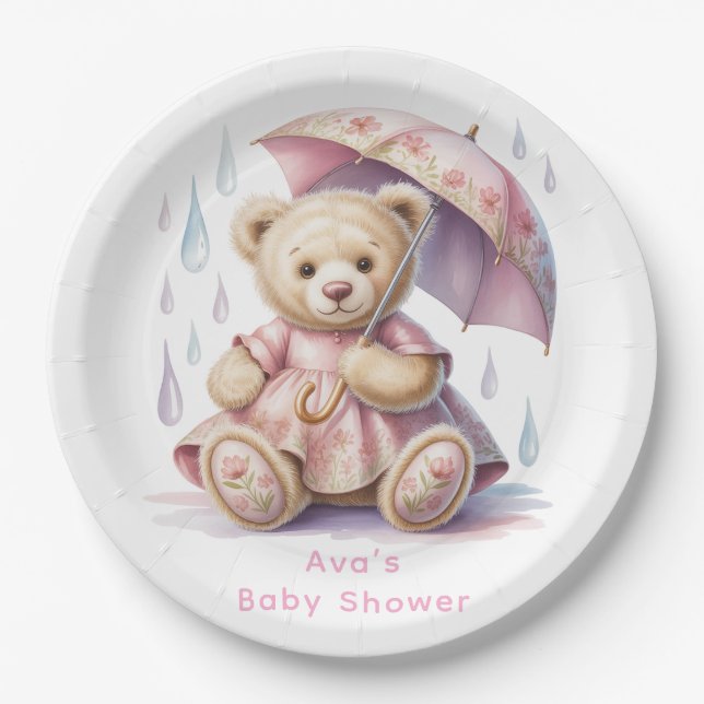 Plato De Papel Sweet Teddy Bear Girl Baby Shower (Anverso)