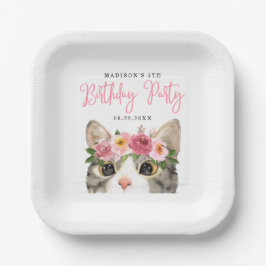 Plato De Papel Sweet Watercolor Kitty Birthday Party