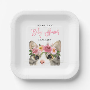 Plato De Papel Sweet Watercolor Kitty Chica Baby Shower